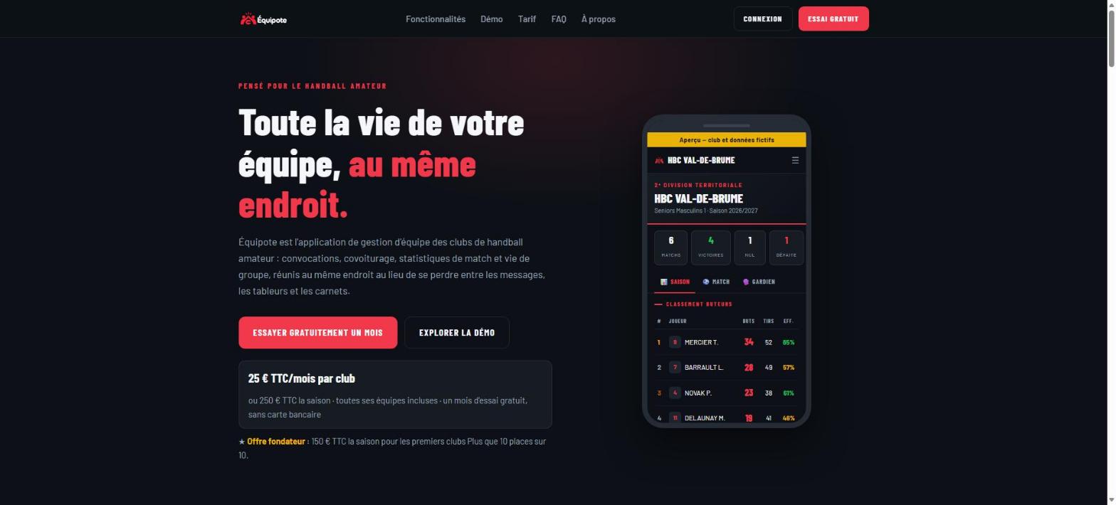 Application Équipote — gestion d'équipe pour clubs de handball